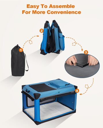 Складаний переносний вольєр для собак Ownpets XXL (122 см), блакитно-чорний, з м'якою підстилкою та міцними сітчастими вікнами