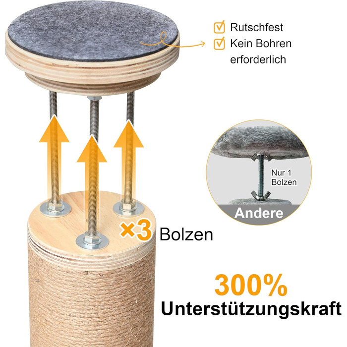 Дерев'яний кігтеточки FUKUMARU з 6 ярусами, сірий (280-300 см), для котів, з гамаком та капсулою
