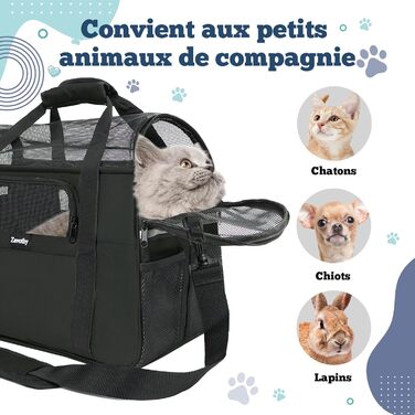 Транспортна сумка для котів та собак, дихаюча та складна, переноска для котів з регульованим плечовим ременем, знімний плюшевий килимок (Чорний, M)