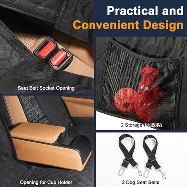 Захисний чохол на заднє сидіння автомобіля для собак, водовідштовхуючий, антиковзний, з 2 ременями безпеки, чорний