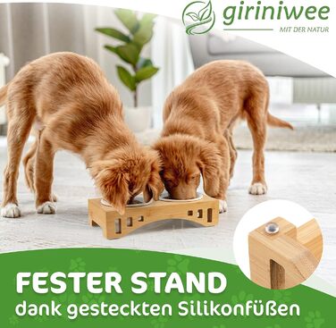 Миска для котів та тварин Giriniwee з бамбукового каркасу, 2 керамічні миски по 400 мл, піднята подвійна миска для кошенят, собак