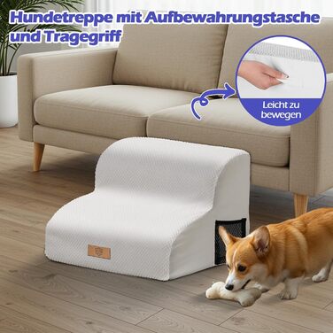 Сходинка для собак Eukue з 5 ступенів, складана, для маленьких та великих собак, з антиковзким покриттям, для ліжка, дивану (біла)