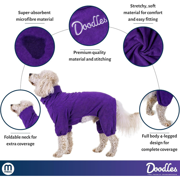 Рушник для собак Mikki Doodles, розмір L, фіолетовий, для кучерявої шерсті, швидковисихаючий, з мікрофібри