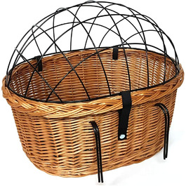 Кошик для велосипеда XXL для собак, плетіння з лози, овальний з гратами, 56 x 44 см (N-S) + подушка