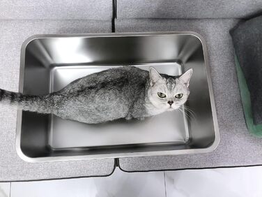 Великий лоток для котів і кроликів IKITCHEN з нержавіючої сталі 50×35×15 см, металевий туалет для тварин, без запаху, не залишає плям, антипригарна гладка поверхня, не ковзає, гумове дно