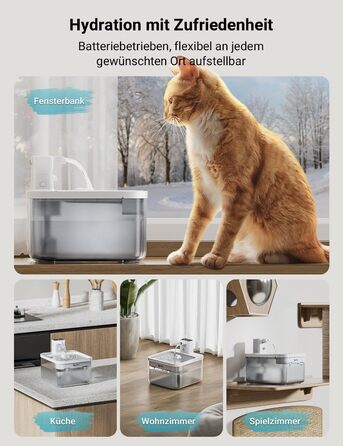 Автономний котячий фонтан DownyPaws 2.5 л з датчиком руху, бездротовий, акумулятор 4000 мАг, автоматична поїлка для котів, тиха, ABS пластик, білий