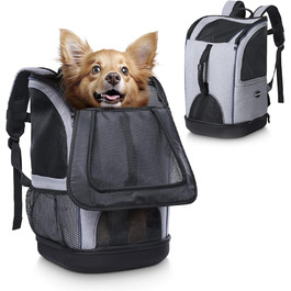 Рюкзак для собак та котів Navaris 2-в-1 - переноска, рюкзак для тварин, сірий, 30 x 30 x 46 см, до 10 кг