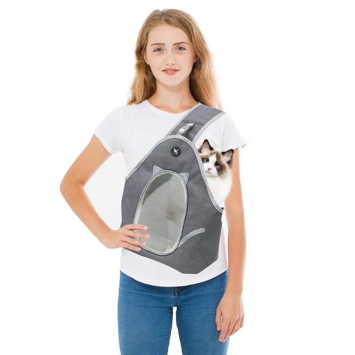 PETCUTE Сумка-переноска для собак та котів, складана, сіра, з ремінком безпеки та кишенею