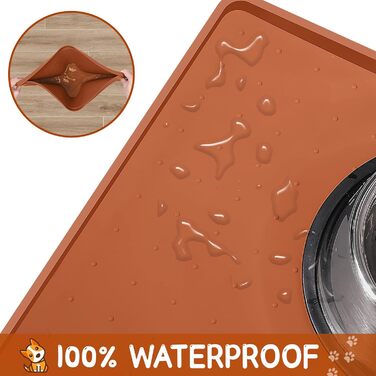 MateeyLife силіконова підстилка для корму і води для собак, 61 x 40,6 x 1,5 см, коричнева, водонепроникна, не ковзає, з піднятими краями для захисту підлоги