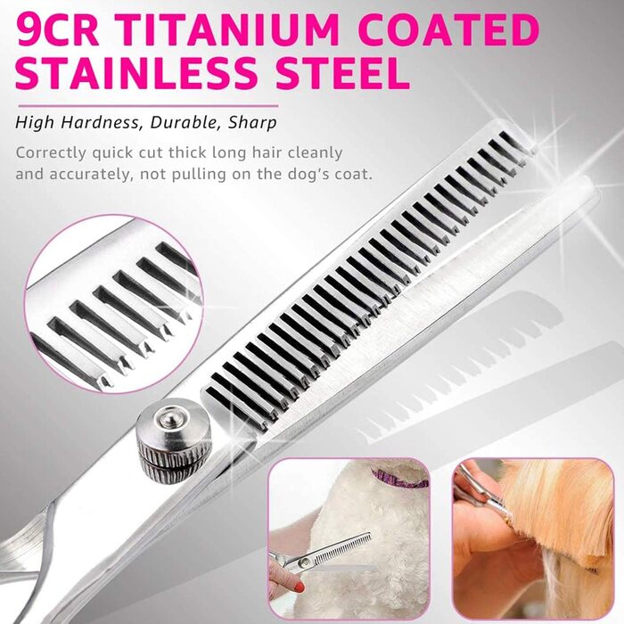 Набір професійних ножиць для грумінгу собак 9CR Edelstahl з безпечними закругленими кінцями. Комплект для догляду за шерстю собак, котів та інших тварин. Ідеально для вирівнювання, проріджування та стрижки.