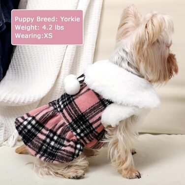 Теплий зимовий пуловер для собак, фліс, розмір XXS, для дівчаток та хлопчиків, з кільцем D, картатий, теплий одяг для маленьких собак