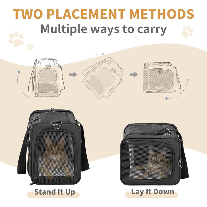 Транспортна сумка Petsfit для собак та котів, чорна. Ідеально для подорожей літаком, автомобілем або поїздом. Підходить для маленьких собак та котів.