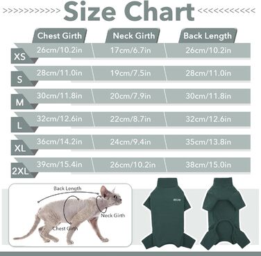 Одяг для котів Sphynx, післяопераційний комбінезон, костюм для котів, піжама для сфінксів, темно-зелений, XL