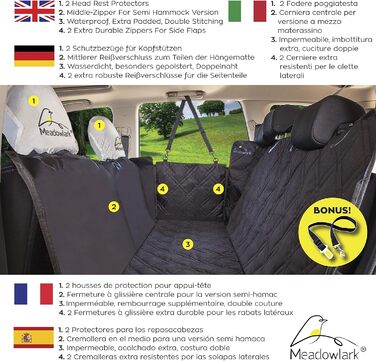 Автогамак для собак Meadowlark, водонепроникний, захист сидінь, XL, чорний – покривало на заднє сидіння, товстий матеріал, з двома чохлами для підголівників, від шерсті, бруду та подряпин