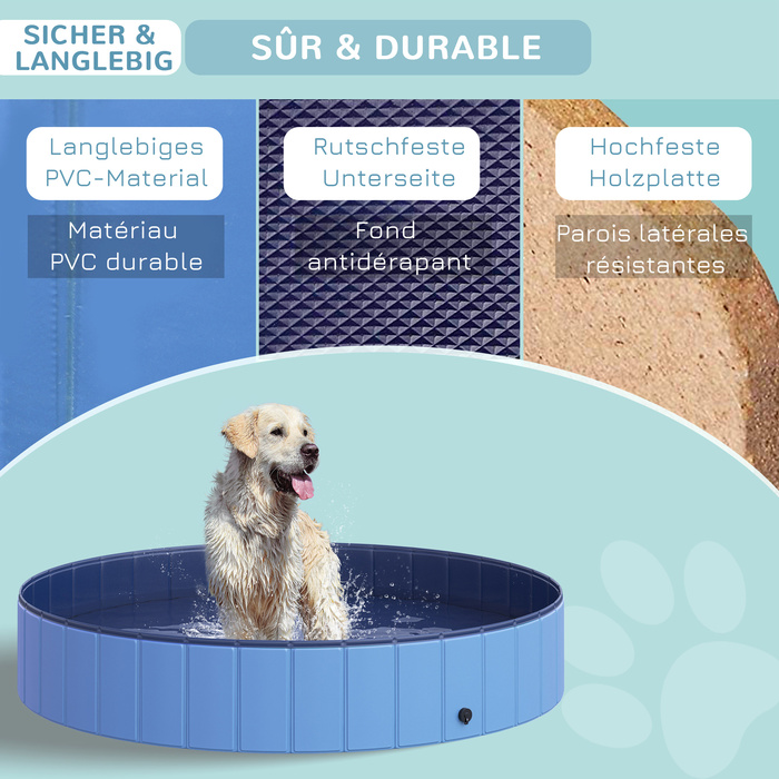 PawHut Dog Pool Великий дитячий басейн для собак Ø120xH30 см з ПВХ Wood Blue, ідеальний басейн для охолодження влітку
