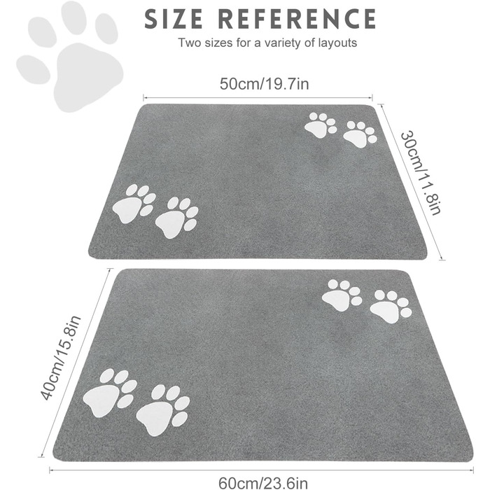 Нековзні килимки під миски для котів та собак SUKUTU, 30x50 см, сірий