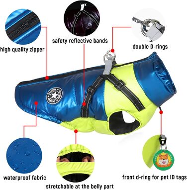 Водонепроникна зимова куртка для собак та котів SALLLEE LUCKY STORE з кільцем D, блакитна (XL)