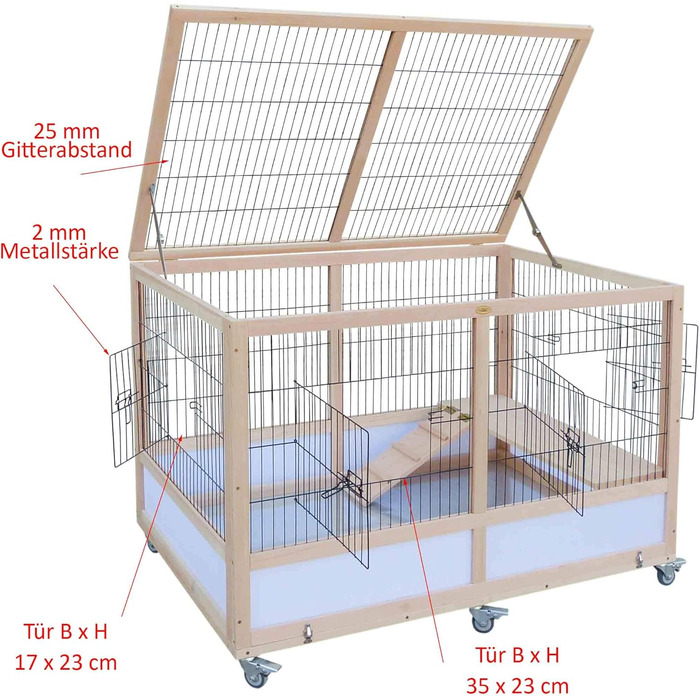 Клітка для кроликів HABAU, 118 x 75 x 79 см, з натурального дерева та металевої решітки, для дому