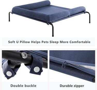 WESTERN HOME Охолоджуване собаче ліжко з підняттям для великих собак, для вулиці, портативне, з дихаючою сіткою, преміум-якість, знімний чохол (147 x 107 x 24 см, Темно-синій)