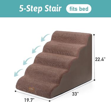 COZY KISS Широкі сходи для собак 56,9 см – драбинка для цуценят, котів, малих, середніх і великих собак, пінополіуретанова сходинка для ліжка або авто