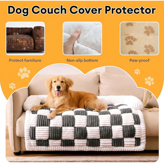 Чохли для дивану LiveGo для домашніх тварин, м'який килимок для собак, захист меблів від шерсті, 75x75x13 см, блакитно-сірий