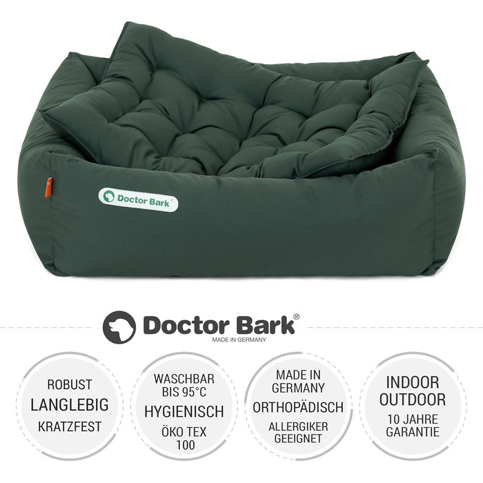 Ортопедичне ліжко для собак Doctor Bark - миється до 95°C, гігієнічне, без запаху, з м'якою подушкою (S - 70x60 см, зелене)