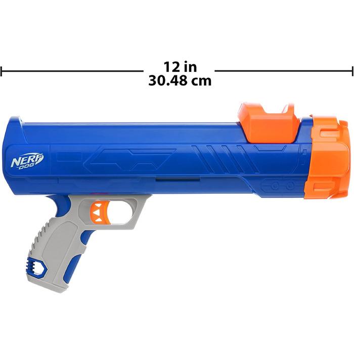 Іграшка для собак Nerf Dog 30,5 см Blaster без кліпу, з 3-ма пищащими тенісними м'ячами 5,1 см, непрозорий синій/оранжевий/сірий, оранжевий/синій/зелений