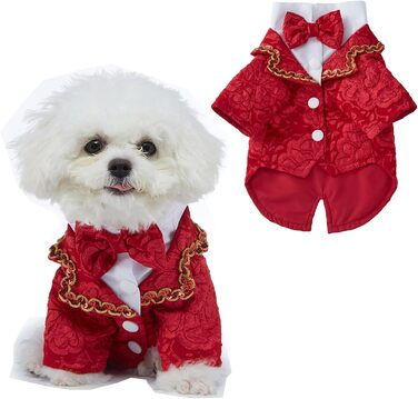 Елегантний костюм для собак - смокінг для маленьких та середніх собак, коричневий, з краваткою, для вечірок, свят, днів народжень, розмір L (довжина спини 34 см)