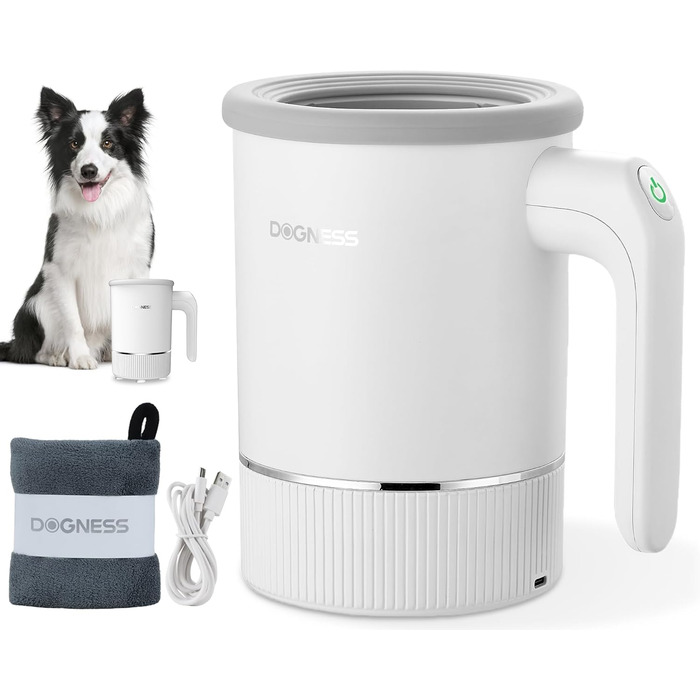 Автоматичний мийник лап для собак великих порід DOGNESS, мийка лап з силікону, USB-швидка зарядка, 360° миття та масаж лап, білий