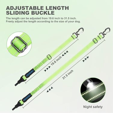 Автомобільний поводок для собак IOKHEIRA: безпечний, регульований, з універсальним з'єднувачем (неоновий зелений)