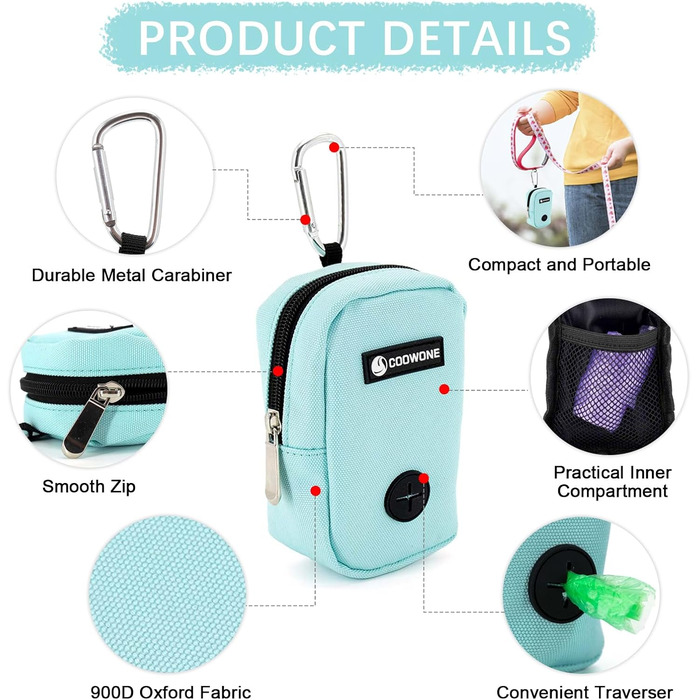 Сумка для ласощів та пакетиків для вигулу собак COOWONE, рожева (міні)