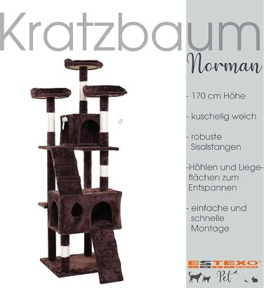 Кігтеточка для котів ESTEXO, 170 см, XXL, ігровий комплекс, кріплення для лазіння, коричнева