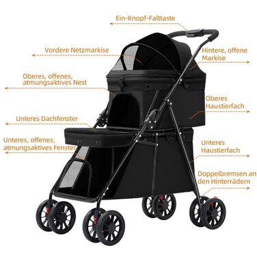 Візок для собак Homewell 2в1: Buggy з платформою та переносна сумка, чорний (67x50x95 см)