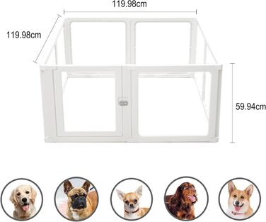 Клітка-вигул для цуценят Kerhouze, 8 шт., 60 см, прозора, для собак, котів, кроликів та інших дрібних тварин, з фіксуючою дверцятами, біла