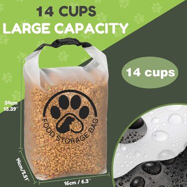 Контейнер для корму для тварин на 25 літрів з 2 складаними мисками для подорожей – прозорий, герметичний, з ролетним закриттям, для зберігання сухого корму для собак, котів, для кемпінгу (14 чашок)
