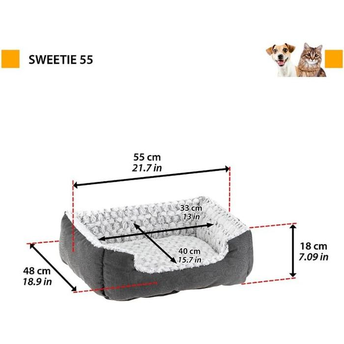 М'яке ліжко для собак та котів Ferplast: комфортне та зручне, 91 x 72 x 19 см / 55 x 48 x 18 см