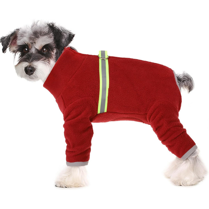 Теплий зимовий одяг для маленьких собак: теплий зимовий костюм, м'який фліс з світловідбиваючим блискавкою, комбінезон для собак, піжама для цуценят, костюм, одяг (Червоний, L)