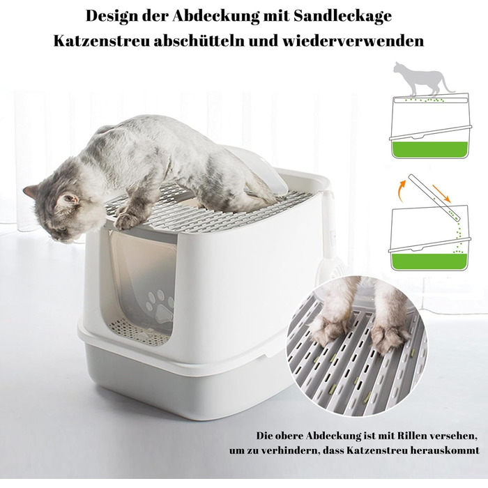 Котячий туалет CALIYO з кришкою, лопаткою та килимком, закритий лоток для великих котів і кошенят, без запаху та розсипу наповнювача