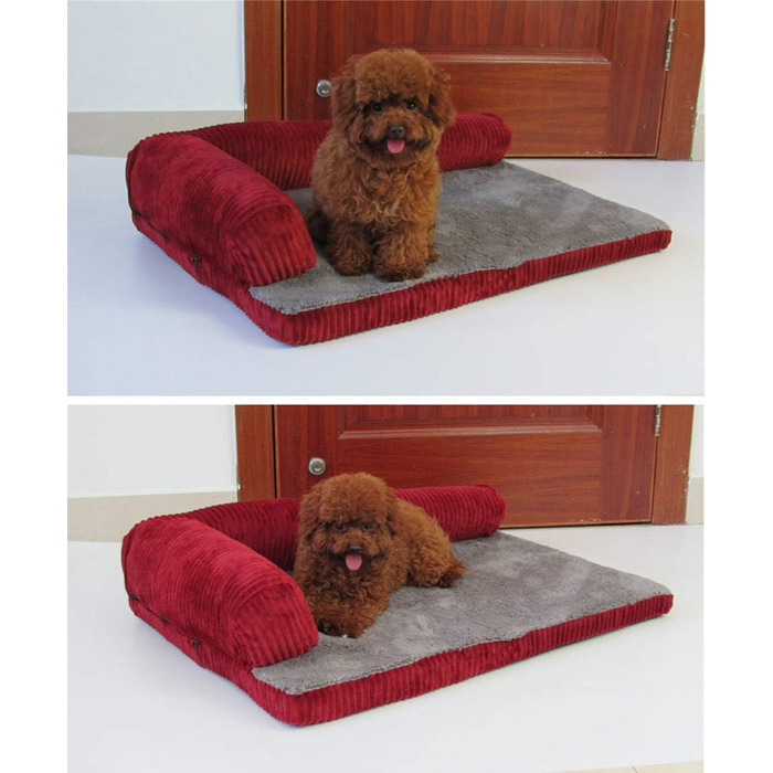 Крісло-ліжко для собак великих та середніх порід, м'яке, знімне, миється, комплект з 4 частин, колір жужубе рожевий (70x55x15 см)