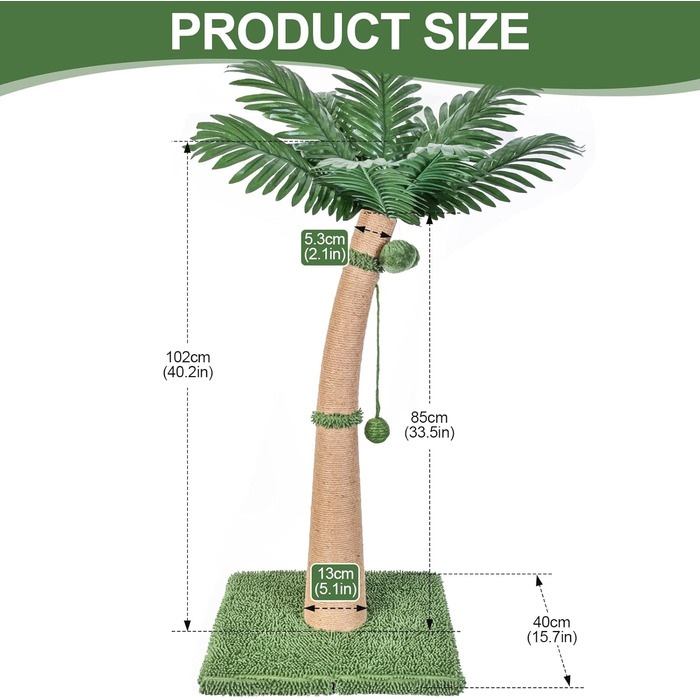 Котячий кіготь Furlogy: кіготь-стовпчик 92 см з м'ячами та мотузкою, для дому, стильна модель A
