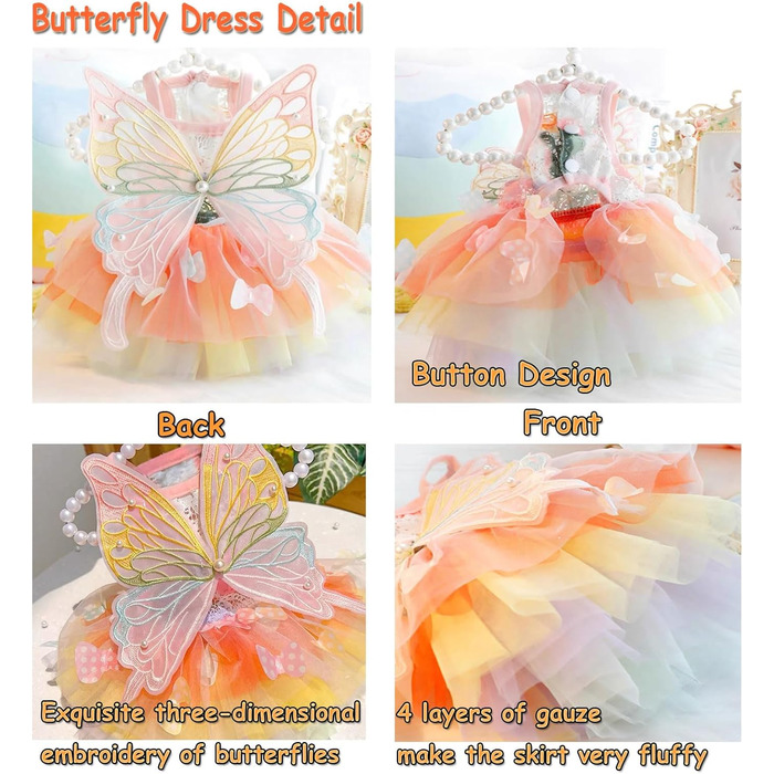 Сукня принцеси для собак, сукня-метелик, весільне вбрання з багатошаровою спідницею-тьюль для котів, цуценят, маленьких собак, розмір XL XL рожевий