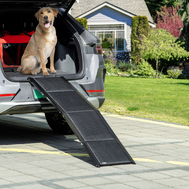 PawHut Pet Ramp Dog Ramp Складний автомобільний пандус, рампа для багажника з алюмінію, нековзний помічник для посадки собак для легкових автомобілів, вантажівок та позашляховиків, до 40 кг, 158 x 43.5 см | Аосом