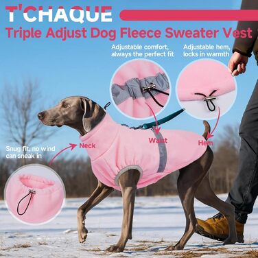 Тепла флісова жилетка для собак 5-в-1 з отвором для повідка, рожева, XXX-Large. Підходить для Cocker Spaniel та інших середніх порід. З регульованими застібками та світловідбиваючими смугами.
