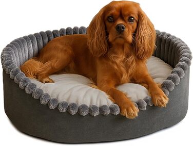 Лежанка для собак та котів, овал 60x50 см, сірий леопардовий принт, Velours, легко миється