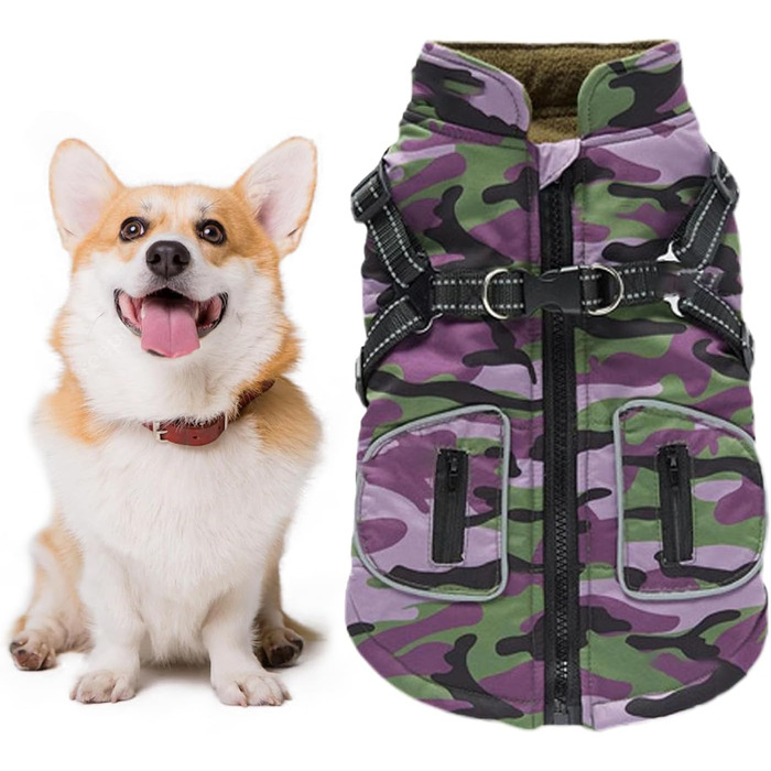 Зимова куртка для собак з інтегрованим шлейкою, світловідбиваючі смуги, розмір XXL (L), ізольована