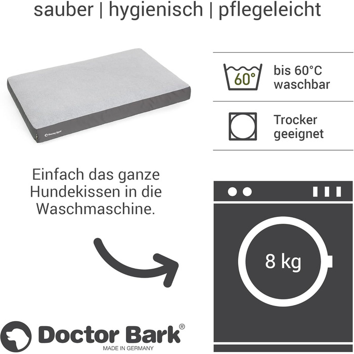 М'яке ліжко для собак великих порід Doctor Bark GreenLabel, 100x72 см, сіре. Легко миється, пухнасте, міцне, комфортне.