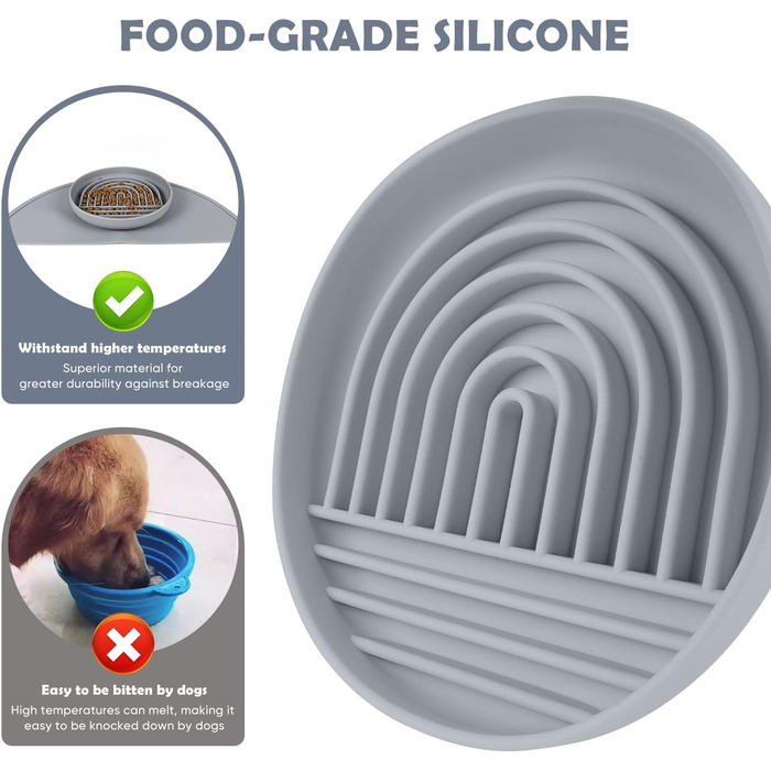 Силіконова миска для собак Slow Food, проти блювоти, не ковзає, сірого кольору