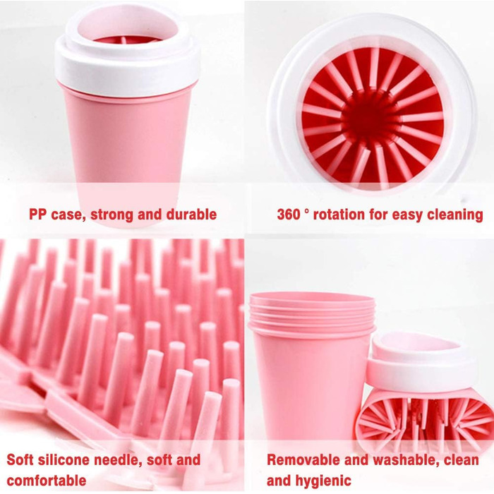 Очисник лап для собак та котів: мийка лап з м'якою силіконовою щіткою, рожевого кольору