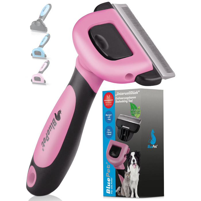 Бурштук для котів та собак з коротким хутром BluePet - видалення відмерлого хутра та підшерстка. Розмір M (ширина гребеня 66 мм). Рожевий колір