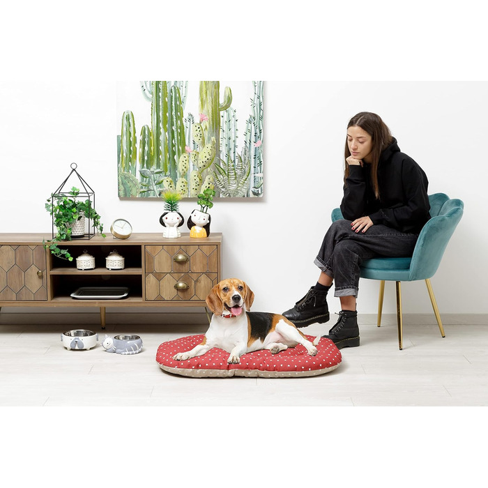 Подушка для собак та котів Baroni Home, 57x90x9 см, двостороння, червоні та білі сердечка, сірий та бордовий кольори